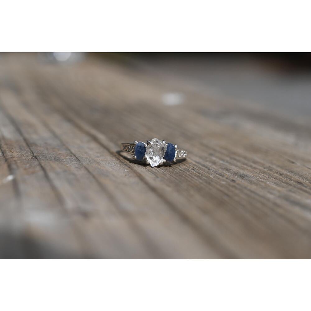 Engagement ring Burmese Sapphire and Lake County Diamond Sterling Silver